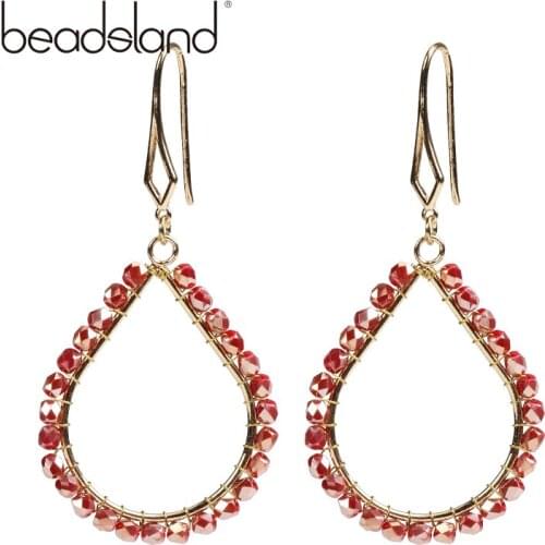 Beadsland Waterdrop Shapped Drop Earrings Wraped Faceted Glass Beads Elegent Fashion Design Women Gift 38687