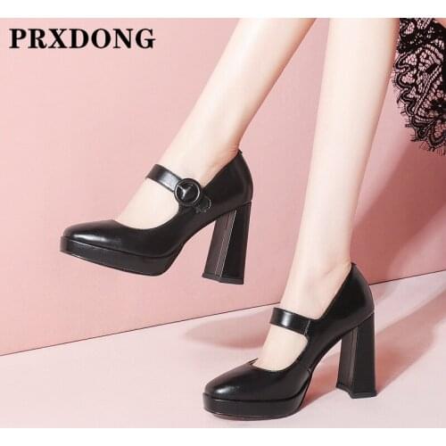 New Fashion Women Autumn Pumps Shoes Genuine Cow Leather High Heels Black Biege Mules Dress Casual Office Ladies Shoes Pumps 39