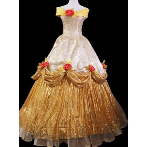 Girl And Beast Belle Cosplay Costume Adult Women Gorgeous Dance Dress Fancy Halloween Christmas Princess Dress