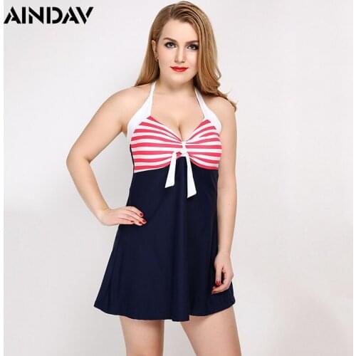 2020 New Ladies Plus Size Stripe Padded Halter Skirt Swimwear Women Two Pieces Swimsuit Tankinis Bathing Suit Swimming Dress