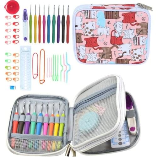 1 set / Knitting Needles Crochet Hooks set with Bag Handle Knitting Counting Circular Ring Suture Needle Thimble Tools PIN05
