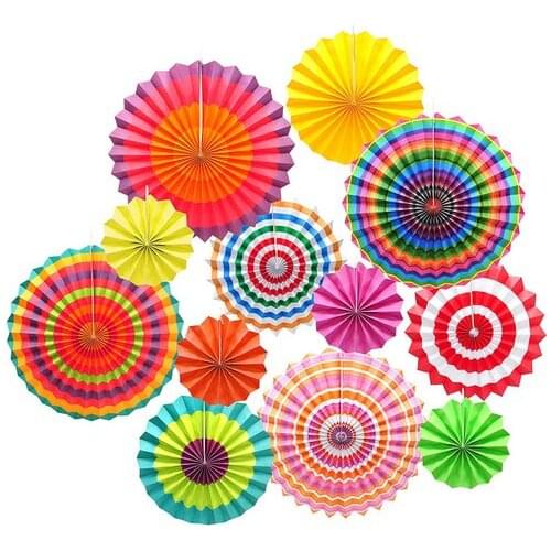 12 Pcs Hanging Circle Paper Fan Colorful Mexican Fiesta Carnival Paper Pinewheel for Party Event Birthday Wedding Backdrop Decor