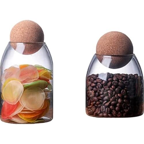2 Pcs Clear Glass Food Storage Jar,Airtight Sealed Canister with Cork for Spices Sugar Coffee Cookies Candy,800ML+500ML