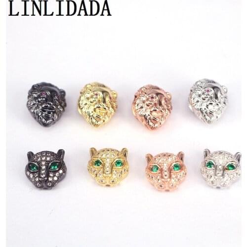 20Pcs Leopard /Lion Head Bead Micro Pave Cubic Zirconia CZ Beads For Jewelry Making Bracelet Mix Color Spacer Charm High Qualit