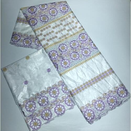 2021 Latest 5+2 Yards Embroidery African Bazin Riche Fabric Cotton High Quality French Brode Rhinestone Perforated Brocade Tissu