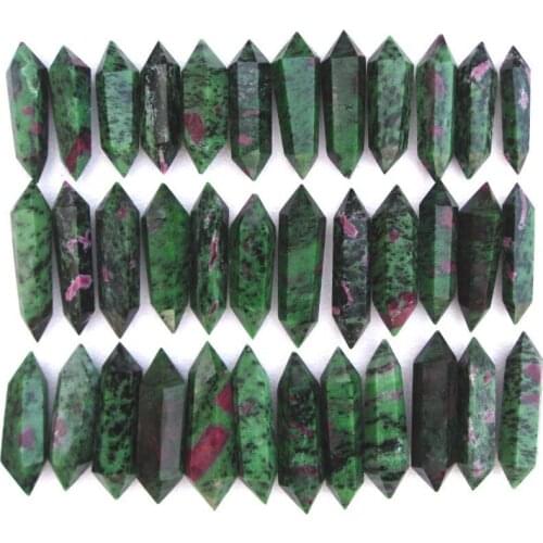 36-29pcs RARE Natural Green Ruby Zoisite Gem Stone Crystal double point healing