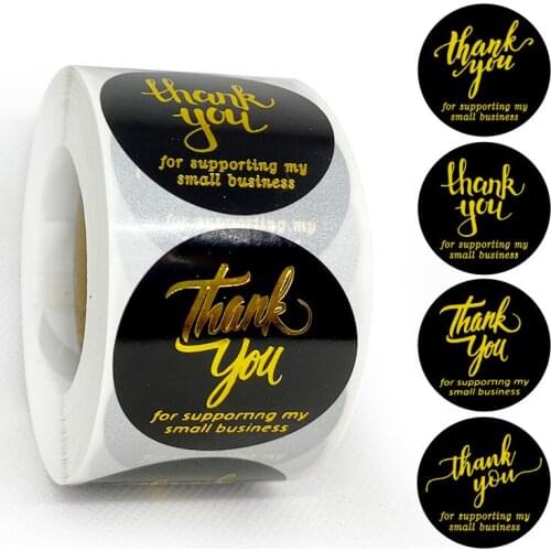 500pcs 1.5inch Thank you for supporting my small business sticker handmade Gold silver sticker gift packaging sealed label