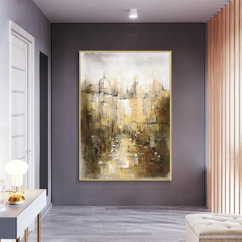 Abstract City Building Painting Picture 100% Handpainted Oil Painting On Canvas Handmade Wedding Decoration For Living Room Home