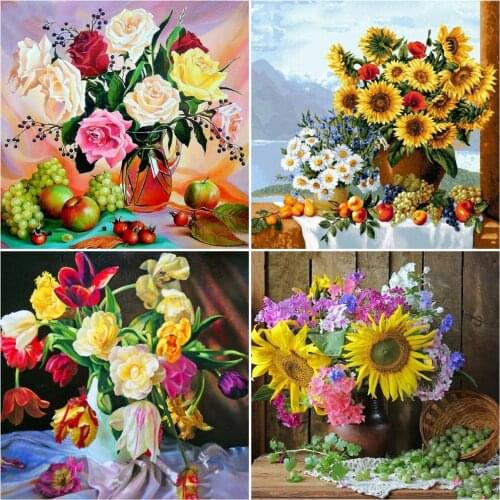 AZQSD Diamond Art Painting Kits Rose Sunflower Handicraft Diamond Mosaic Flowers Cross Stitch Picture Of Rhinestones Home Decor
