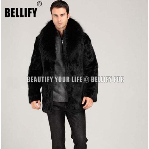 European Russian Style Winter warm male whole pelt genuine rex rabbit fur coats outerwear with real fox fur trim