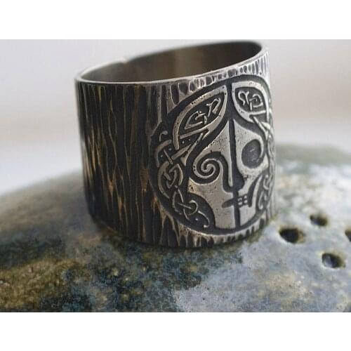 EYHIMD Norse Mythology Goddes Hel Ring Viking Hela Runes Stainless Steel Band Celtics Amulet Pagan Jewelry