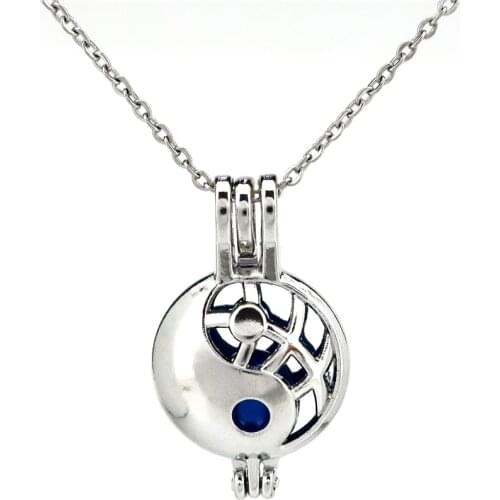 K803 Silver Tai Ji Beads Cage Pendant Pearl Aroma Essential Oil Diffuser Locket Necklace