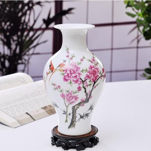 Jingdezhen Ceramic White Floral Vase Home Decoration Peach Flower Porcelain Vase Flower Handicraft Furnishing Articles