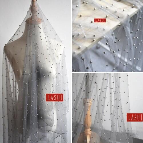 LASUI 2Y =1LOT Stereo encryption Irregular Heavy Handmade beaded pearl Embroidery mesh Lace embroidery Designer cloth T636