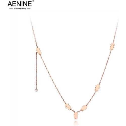 AENINE Fashion Titanium Stainless Steel 6Pcs Girls Charm Necklaces Jewelry CZ Crystal Pendant Chain Necklace For Girls AN19073