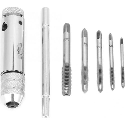 M3-M8 Screw Thread Taps with T Type Ratchet Tap Wrench Hand Tools Tap and die