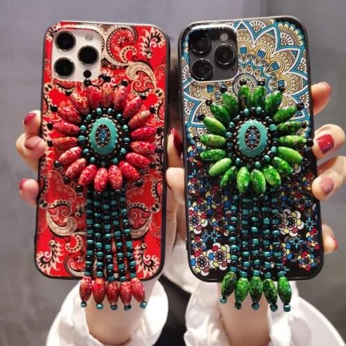 Magic eye Phone Case for iphone 12 12pro 12proMax Silicone Protective Mobile Phone Back Cover with Sunflower Rhinestone Tassel