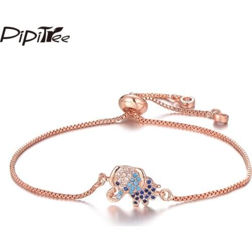 Pipitree Lovely Blue CZ Zircon Elephant Bracelets for Women Girls Kids Adjustable Chain Animal Jewelry Bracelet Lead Nickle Free