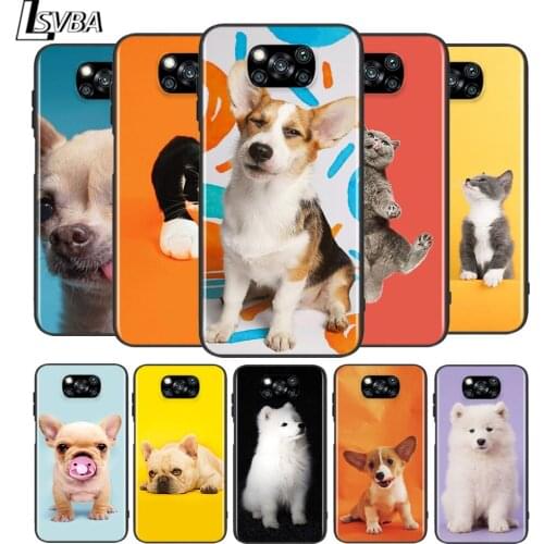 Dog Cat Animal for Xiaomi Poco X3 NFC X2 M3 M2 F2 Pro C3 F1 A2 Lite A1 Mix3 Play Silicone Soft Black Phone Case