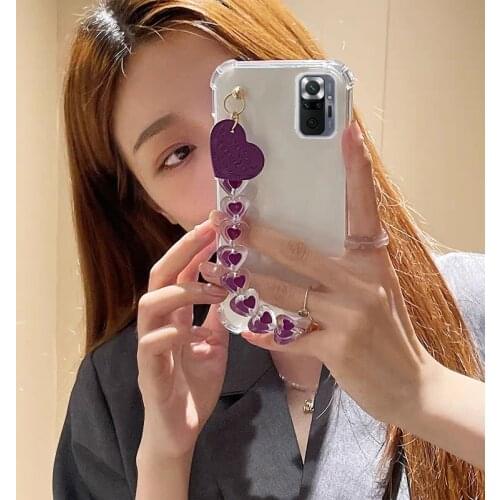 Soft Transparent Case Redmi 7A 8A 9A Note 10 9s 8 Pro 7 8T K20 K30 K40 Heart Love Chain Protective Cover for Cute Girls Funda