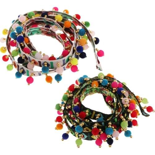 Set of 2 Pompom Braid Pompons Bobble Decoration Braid Pompom Ribbon Bobble Braid for