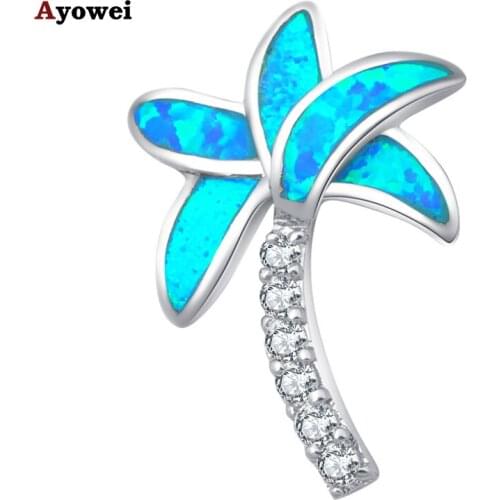 New design Best gift Wholesale Retail Party Tree design Blue Fire Opal stamp Silver Necklace Pendants Fashion jewelry OP382A