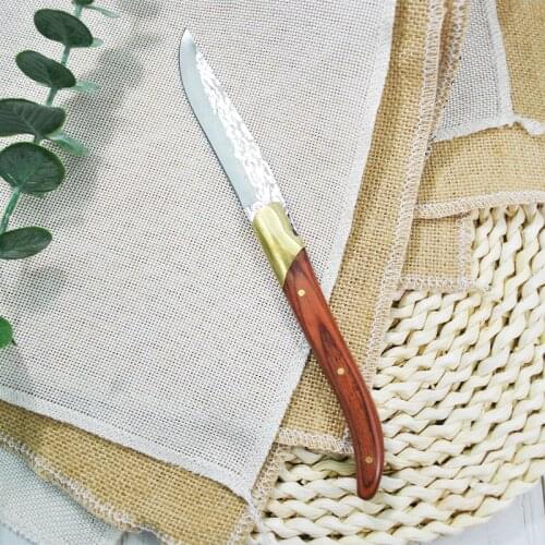 22.5cm 8.25'' Laguiole Steak Knives Hammer Blade Dinner Knife Wood Handle Copper Japan Tableware set Creative Cutlery 4/6/10pcs