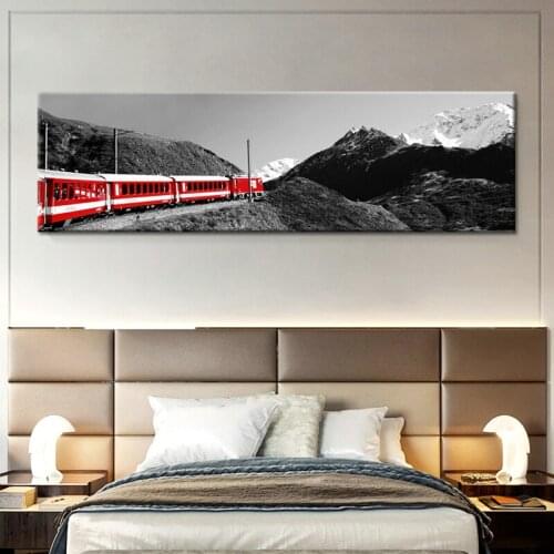 Modern Canvas Paintings Wall Art HD Prints Red Car Train Street Landscape Nordic Poster Pictures For Kids Room Home Decoration