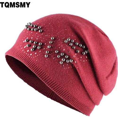 TQMSMY Diamonds butterfly hats for women winter Beanies girls turban skullies womans autumn bone Knitted rabbit hair cap gorros
