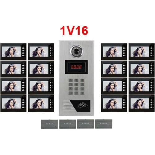 Home security Building 16-Apartments 7" LCD Video Door Phone FRID Panel CCD Outdoor Camera Video Doorbell Audio Intercom System