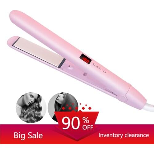 Professional Titanium Flat Iron Hair Straightener with Digital LCD Display Dual Voltage Instant Heating Curling Iron