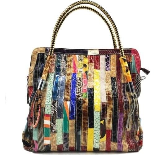 New Womens Everyday Practical Hand Bag Vintage Style Single Shoulder Bag Elegant Multi-color Serpentine Patchwork Crossbody Bag