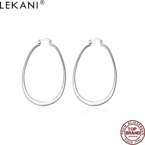 LEKANI K POP Sliver Color Ellipse Earrings Female Simple Vintage Ellipse Earrings Girl Engagement Fashion Jewelry Best Selling