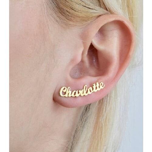 Personalized Custom Name Earrings For Women Stainless Steel Customize Cursive Nameplate Stud Earring Gift For Best Friend Girls