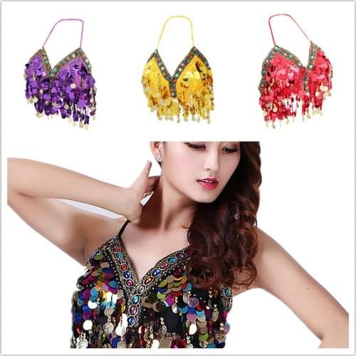 Womens Belly Dancing Tribal Sequined Bra Top Fringe Dancewear Latin - White, as described