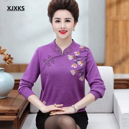 XJXKS Autumn 2021 new loose plus size women wool sweater exquisite diamond sweater women printed pullover