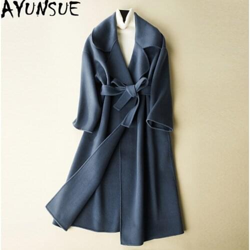 AYUNSUE 100% Pure Wool Coat Female 2020 Korean Fashion Double-sided Women Wool Coats Long Autumn Winter Jacket With Belt 1604032