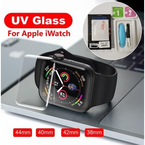 10Pcs/Lot New UV Tempered Glass Screen Protector For Apple Watch Series 6 SE 5 4 3 2 38mm 42 40 44mm Full Glue Protective Glass