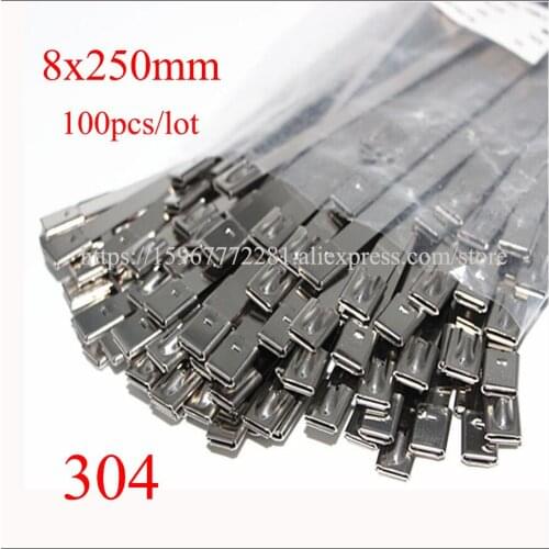 100PCS/lot cable tie 304 self-locking stainless steel tie tape 8*250mm cable metal insert tie tape plastic Marine transport