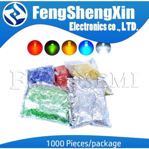 1000pcs/lot 5MM LED Red Green Yellow Blue White F5 Feet long 17MM