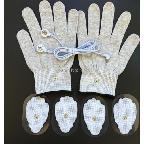 2pcs(1Pair) Tens Conductive Gloves +4PCS Hand-Shape Electrode Pads +1PC 2.5mm Plug Cable For Body Digital Massager