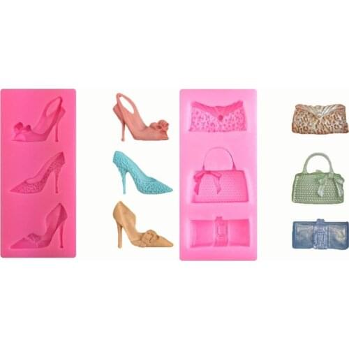 2Pcs High-heel Shoe and Bag Silicone Mold Fondant Mold for Chocolate Polymer Clay Fondant Cake Decoration