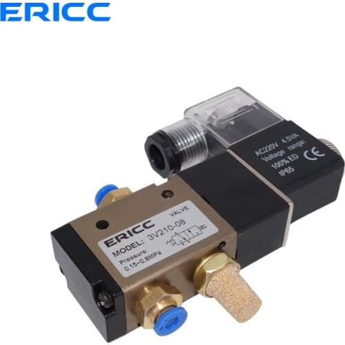 3 Way Port 2 Position 3V210-08 DC12V 24V AC220V Pneumatic Air Solenoid Valve Electric Control Gas Magnetic Valve