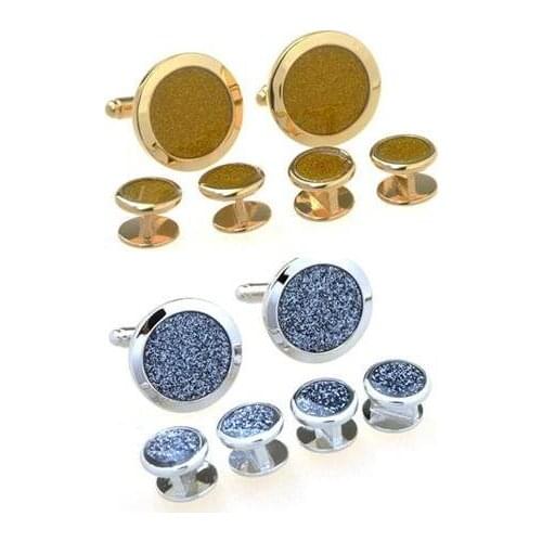 5sets/lot Tuxedo Cufflinks Collar Studs 6pcs Set Enamel Yellow/Silver Dust Cuff Links Buttons Set Mens Jewelry Wholesale