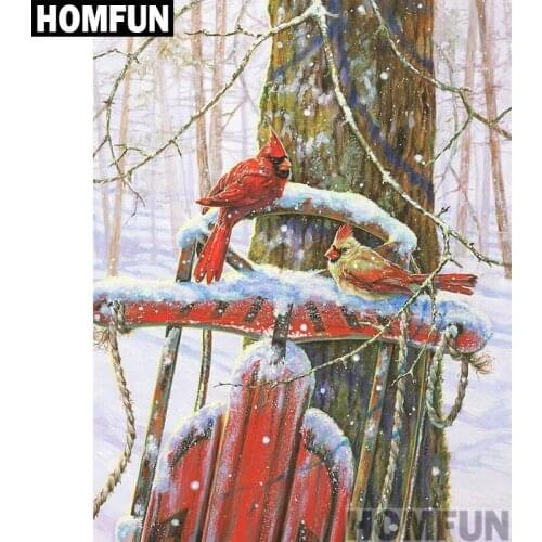 HOMFUN Full Square/Round Drill 5D DIY Diamond Painting "Snow & Bird" 3D Embroidery Cross Stitch 5D Home Decor A00837