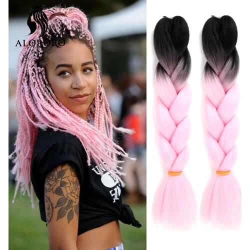 Alororo Ombre Braiding Hair Synthetic Hair Braids 24 Inches Afro Pink Jumbo Braid Hair Extension for Braids 100 Colors