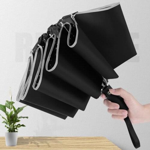 12 Bone Automatic Reverse Umbrella Reinforcement Wind-Resistant Three-Fold Umbrella Folding Mens Business Self-Opening Umbrella