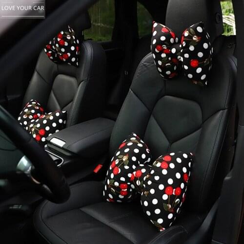 Car headrest, cute bowknot cherry, car headrest, lumbar support, creative car headrest, female