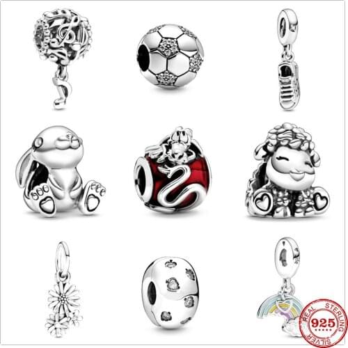 Bewill 925 Sterling silver metal Beads Mushu Patti Rabbit Flower Bouquet Dangle Charm Original Charm Bracelet Jewelry 2020 New