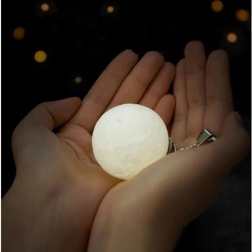 Portable 3D Print Round Moon Light Keychain Decoration Night Lamp Creative Moon Lamp LED Button Battery Switch Birthday Gift